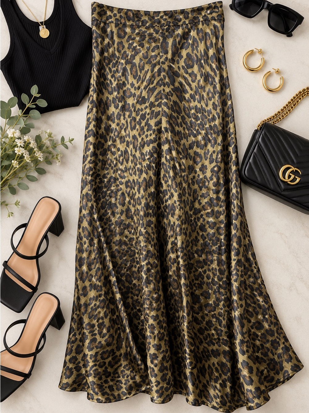 Zara Leopard Print Satin Midi/Maxi Skirt โ Size M